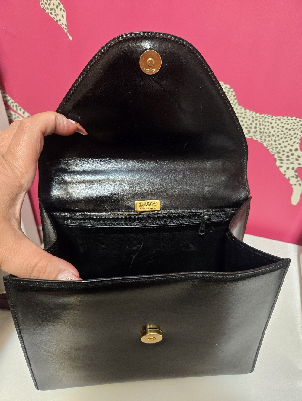 Vintage Bally Black Leather Top-Handle Bag With Strap. - Picture 11 of 16